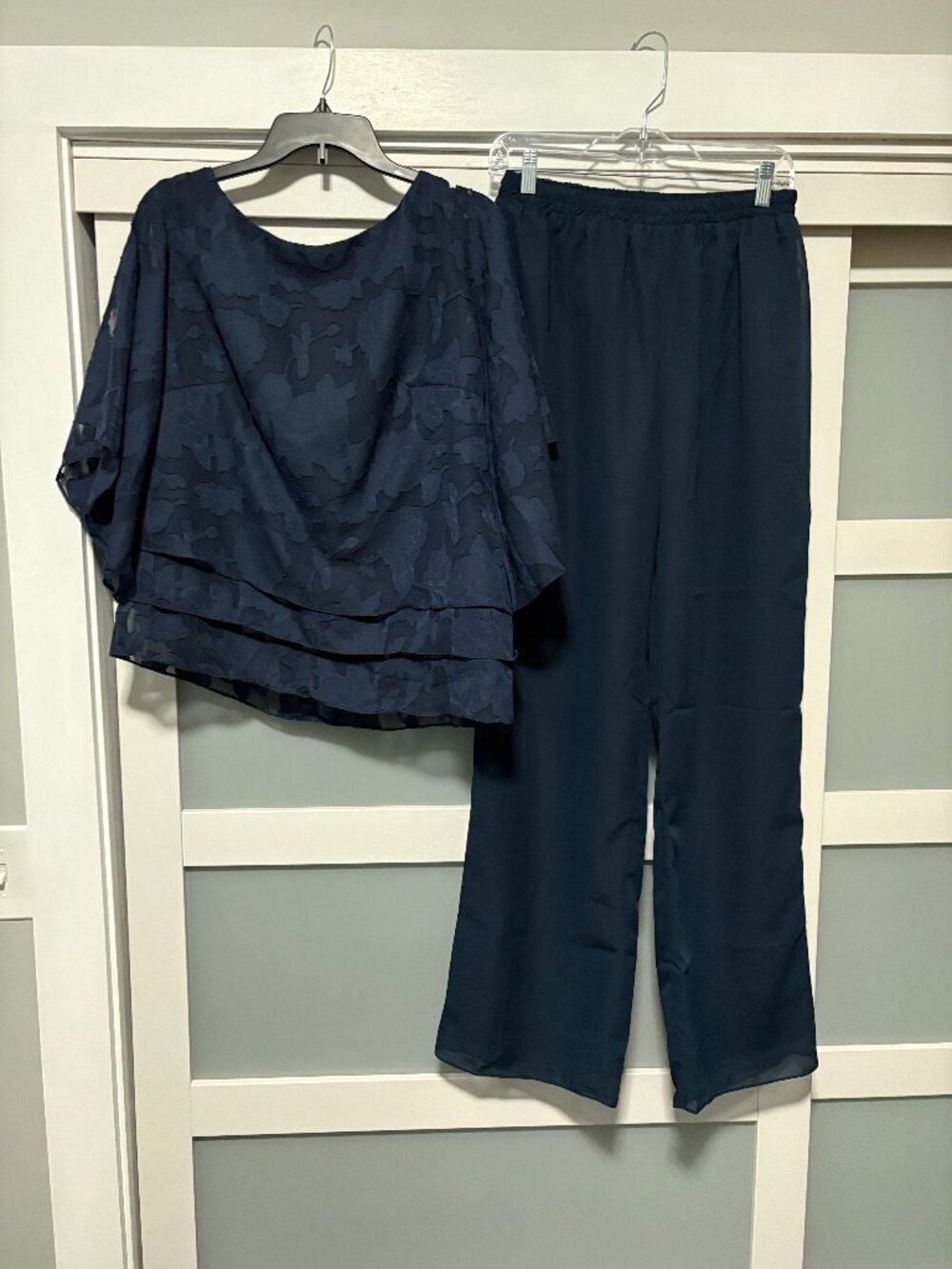 Women's Navy Floral Overlay Wedding Dress Top & Pants Set